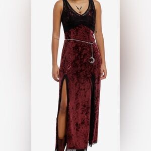 Velvet Burgundy Slit Maxi Dress